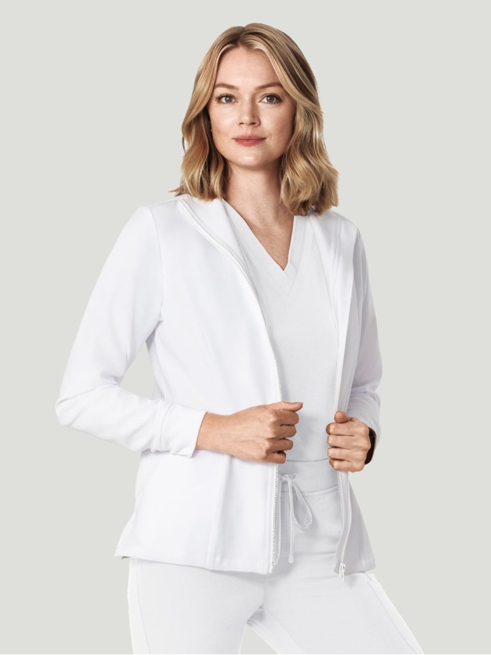 Mandala Women's White Modern Scrub Jacket